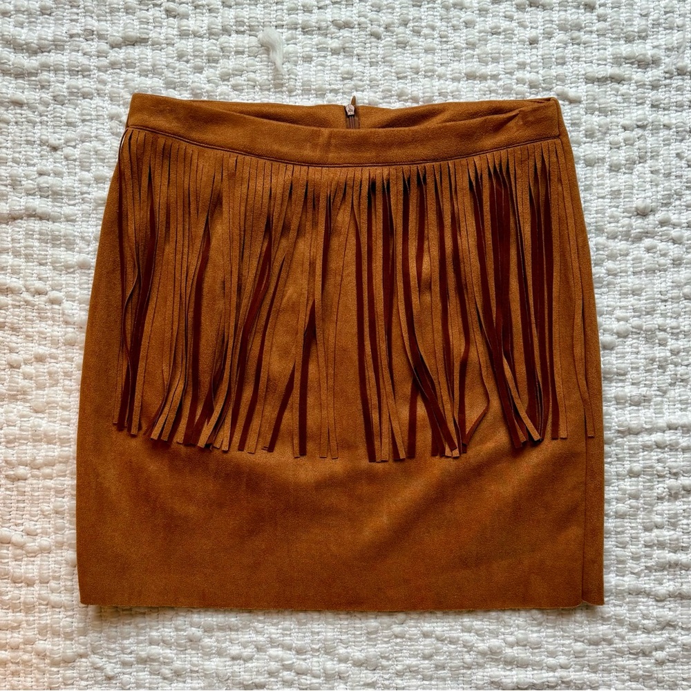 SHEIN Women's Brown Fringed Country Bohemain Mini Pencil Skirt Size L